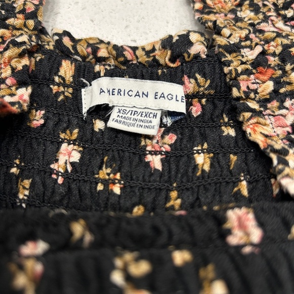 American‎ Eagle Black Floral Romper XS | Smocked Waist Short Summer One Piece - Picture 5 of 7